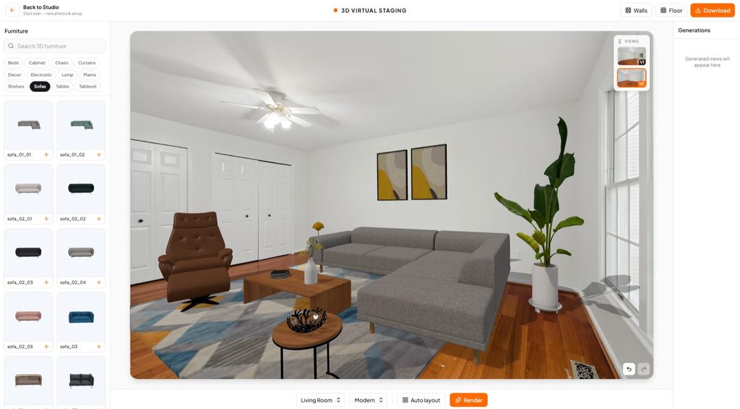 The second photo of the same room, showing the same furniture from a new angle