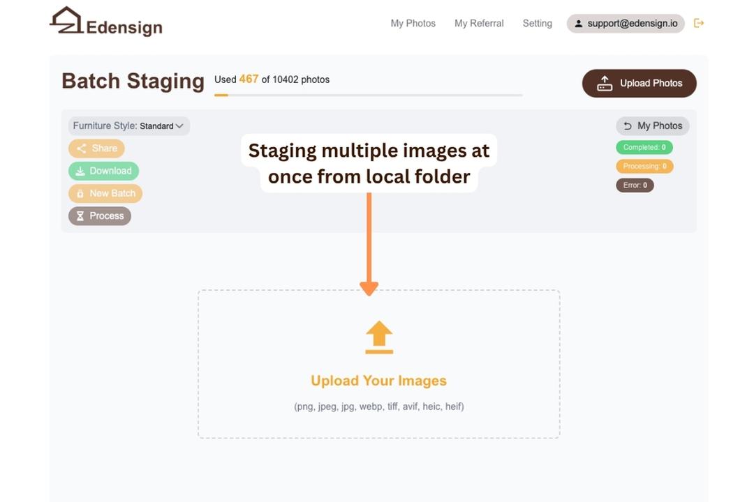 Drop a folder tree (or POST to /v1/batches)