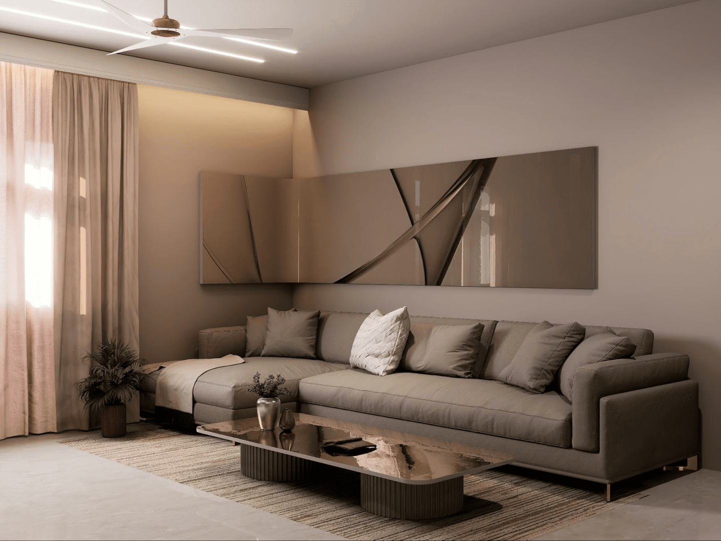 Digitally staged living room with AI enhancements