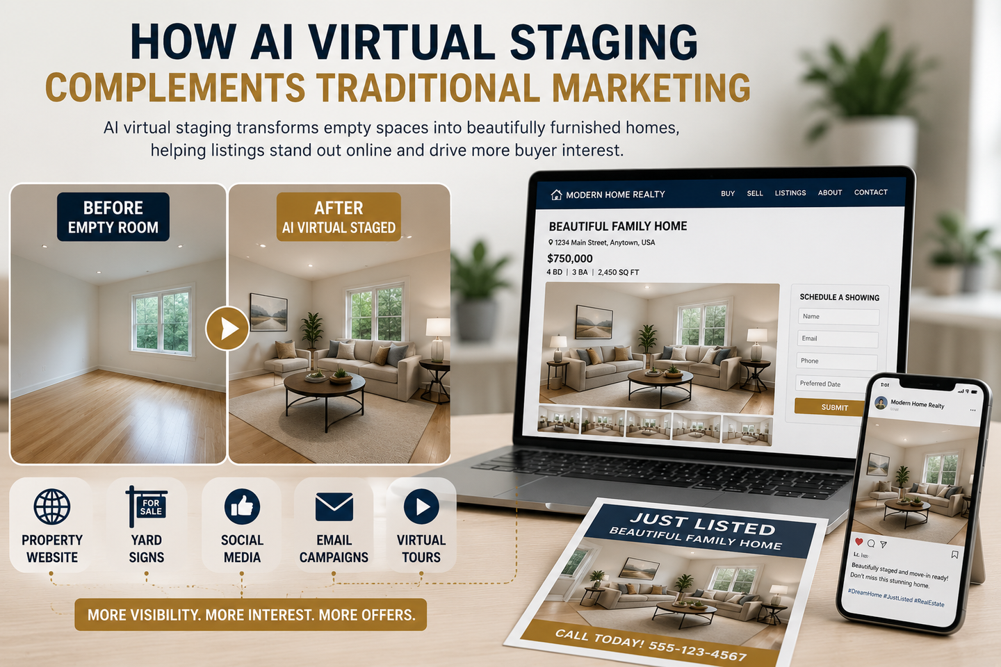 How AI Virtual Staging Complements Traditional Marketing
