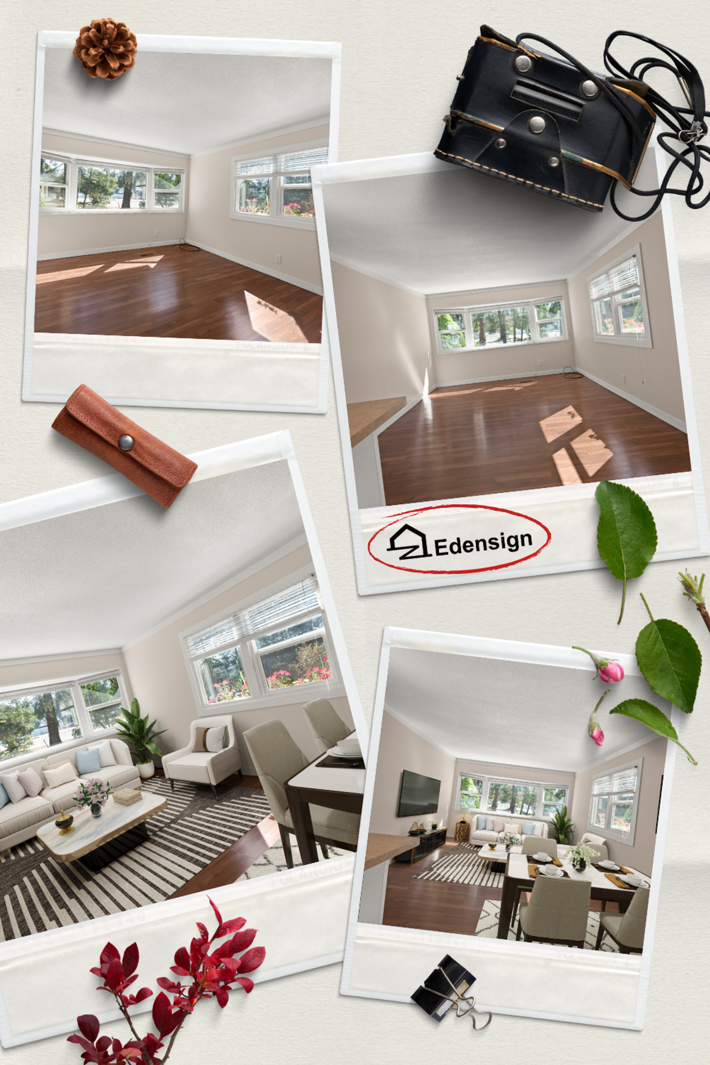 Virtual staging before-and-after transformation