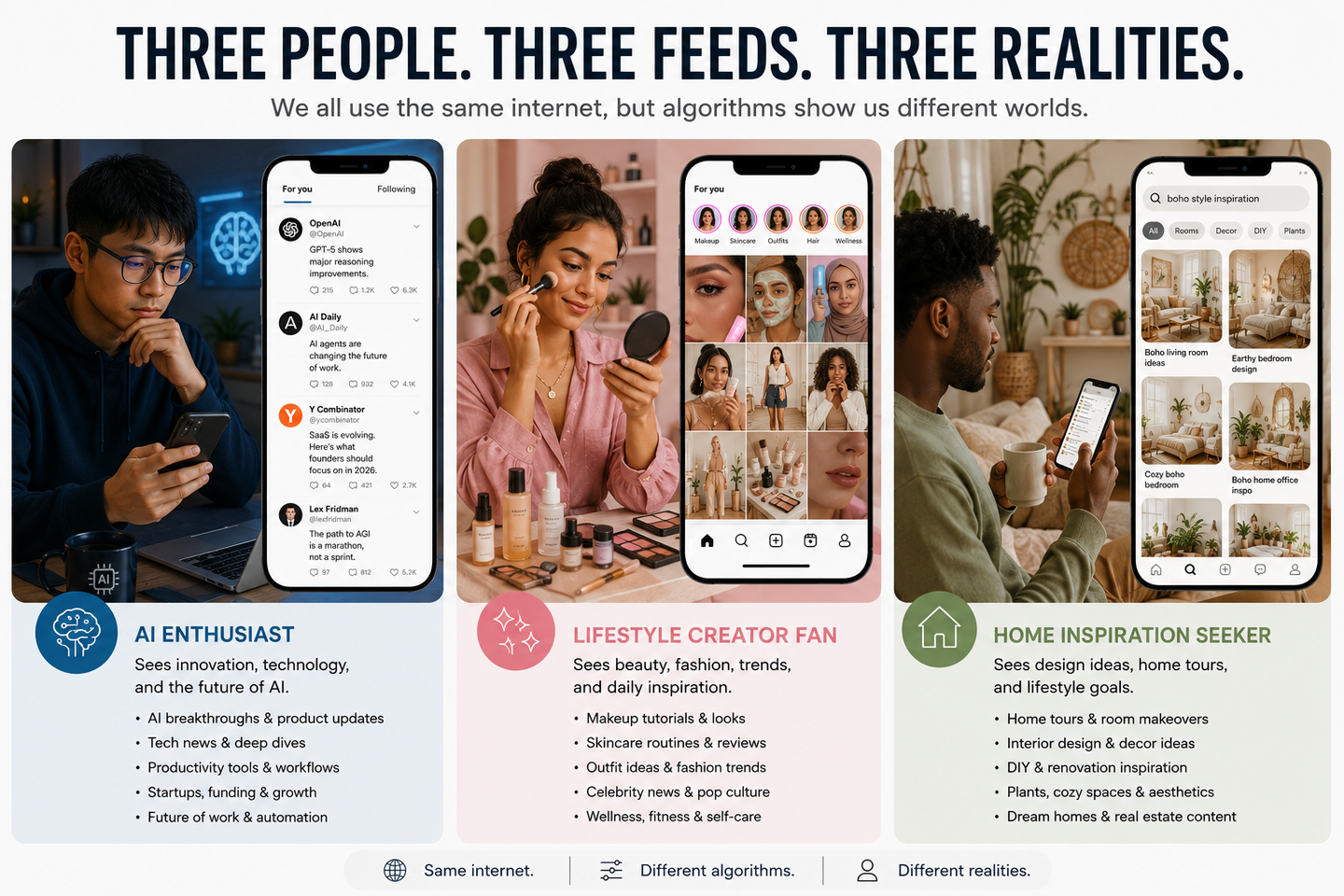 Three People. Three Feeds. Three Realities.